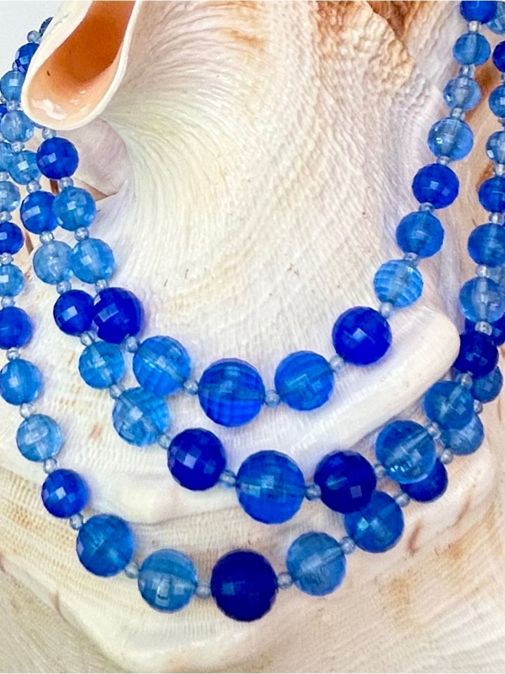 Blue 3 Strand Necklace | Cobalt & Light Blue Faceted Beads | Lightweight